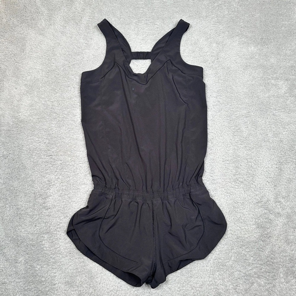Lululemon Womens Athletic Romper Black Racerback Cutout Shorts Activewear‎ 0525